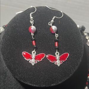 Red and Silver moth gothic Necklace Set